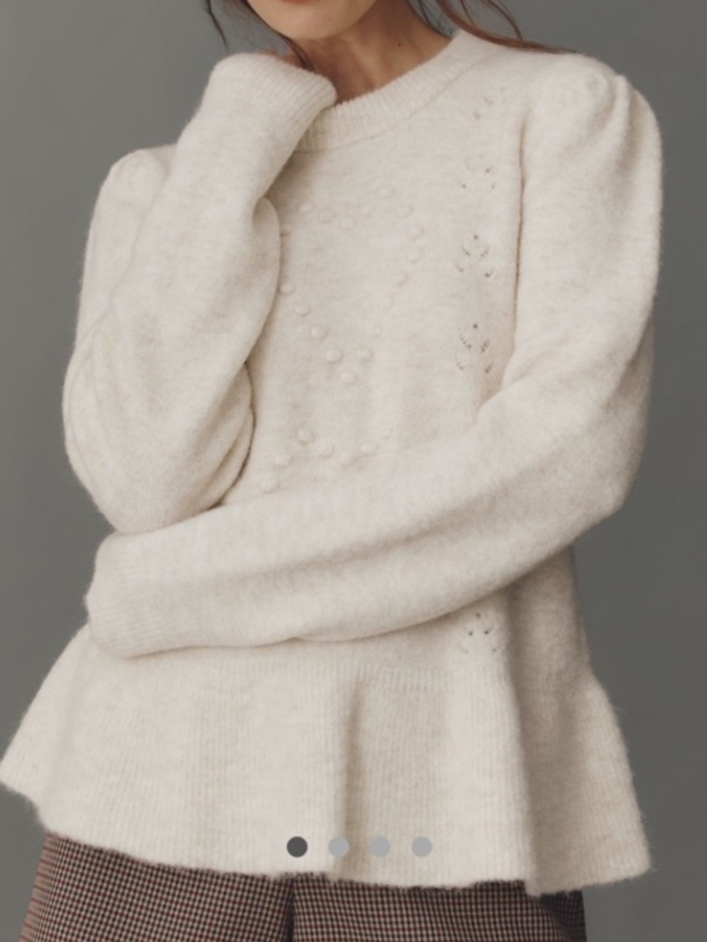 Anthropologie Cream Ivory Heart Pullover Women's Cream Puff-Sleeves Sweater Sz S